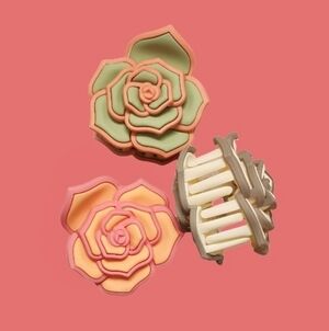 Floral Rose Hair Clips Set - Green, Pink, Cream